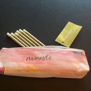 “namaste” rose gold pencil case w/rose gold zipper-NWT